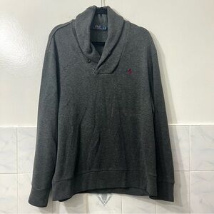 Polo Ralph Lauren L Gray Cotton Shawl Collar Pullover Sweater Preppy Old Money